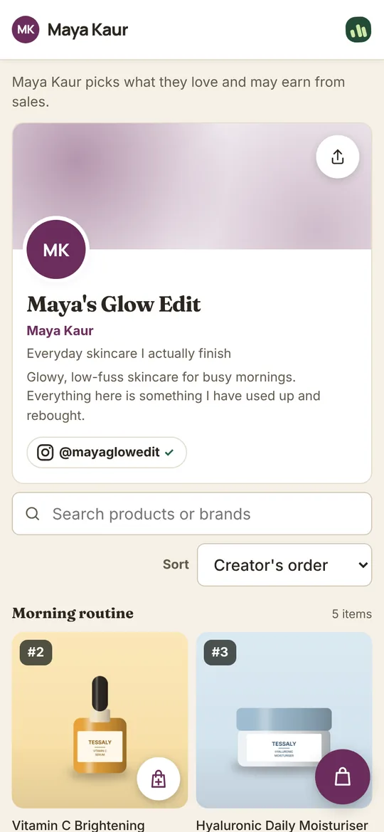 A creator's storefront